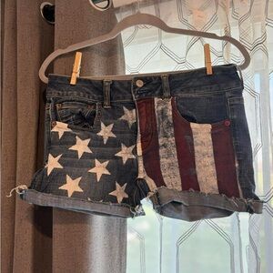DIY distressed America Flag shorts. American Eagle brand. Stretchy size 6/8.